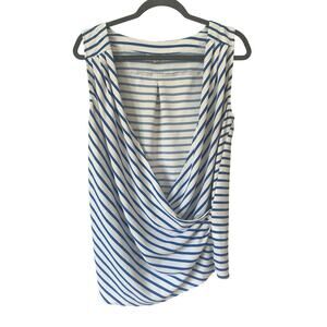 ModCloth Blue & White Nautical Striped Draped Sleeveless Blouse Women’s Size M